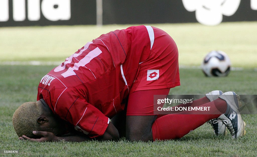 Panama's Luis Tejada reacts after missin