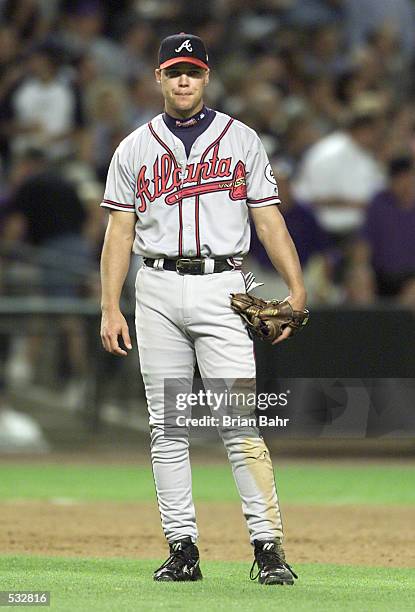 Chipper Jones of the Atlanta Braves in action against the Arizona Diamondbacks during Game 2 of the National League Championship Series at Bank One...