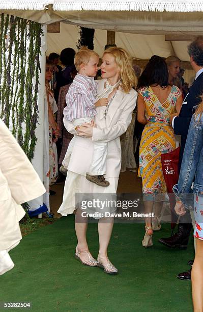 Actress Cate Blanchett and son Dashiell attend the Cartier International Day at Guards Polo Club, Windsor Great Park on July 24, 2005 in Windsor,...