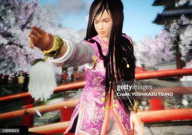 This photo shows a scene of the new video game software 'Dead or Alive 4' for Microsoft's next generation video game console 'Xbox 360', equipped...