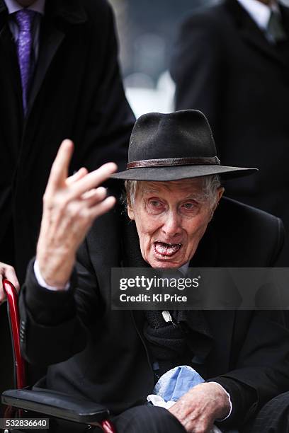 Fellow Train Robber Ronnie Biggs arrives to the funeral of train robber Bruce Reynolds in London on Wednesday 20, March 2013. Not...