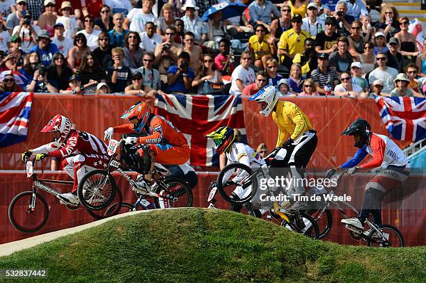 Londen Olympics / BMX Cycling : Mens Final Twan VAN GENDT / Maris STROMBERGS / Sam WILLOUGHBY / Joris DAUDET / BMX Track Piste / Hommes Mannen /...