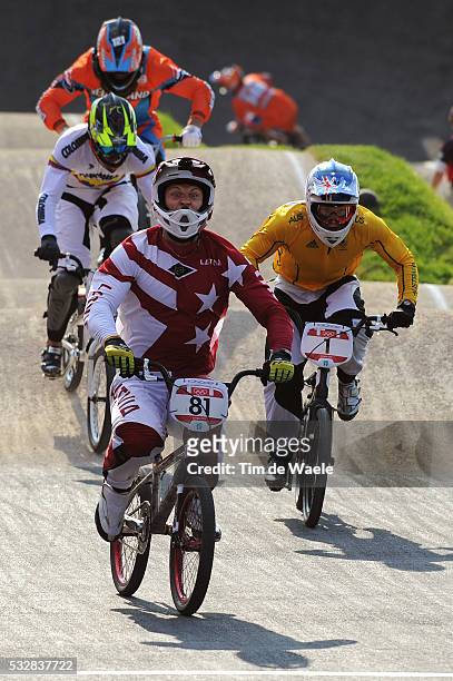 Londen Olympics / BMX Cycling : Mens Final Arrival / Maris STROMBERGS Gold Medal / Sam WILLOUGHBY Silver Medal / Carlos Mario OQUENDO ZABALA Bronze...