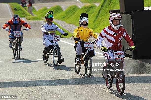 Londen Olympics / BMX Cycling : Mens Final Arrival / Maris STROMBERGS Gold Medal / Sam WILLOUGHBY Silver Medal / Carlos Mario OQUENDO ZABALA Bronze...