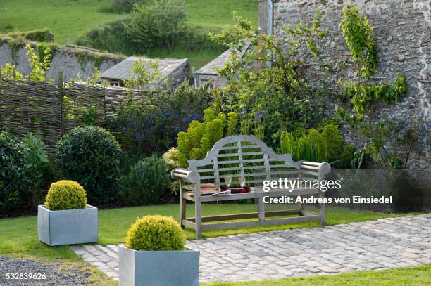 barn modern conversion - garden bench stock pictures, royalty-free photos & images