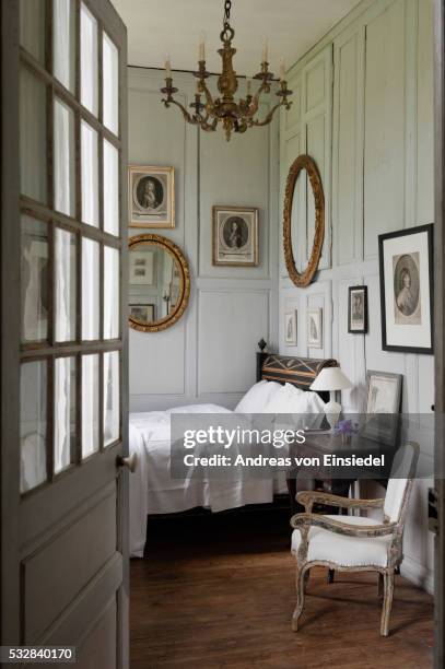 classic villa in normandy, france - bedroom mirror stock-fotos und bilder