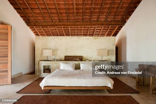 indian beach house retreat, goa - bedroom ceiling stock pictures, royalty-free photos & images