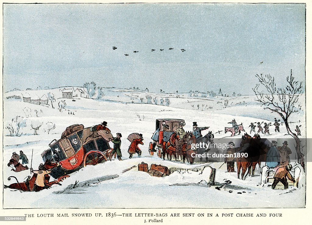 19th Century Transport - Louth Mail Coach snowed up