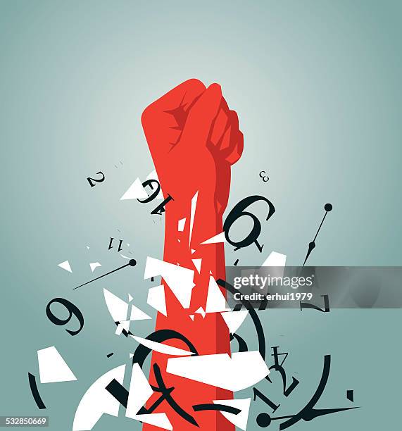 fist - broken clock face stock illustrations