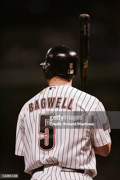 First baseman Jeff Bagwell of the Houston Astros prepares to bat against the Colorado Rockies during the game on October 1, 2004 at Minute Maid Park...
