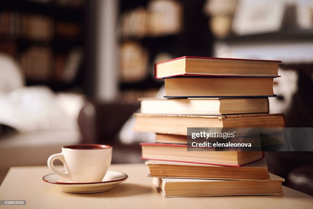 Stack of books in home interior