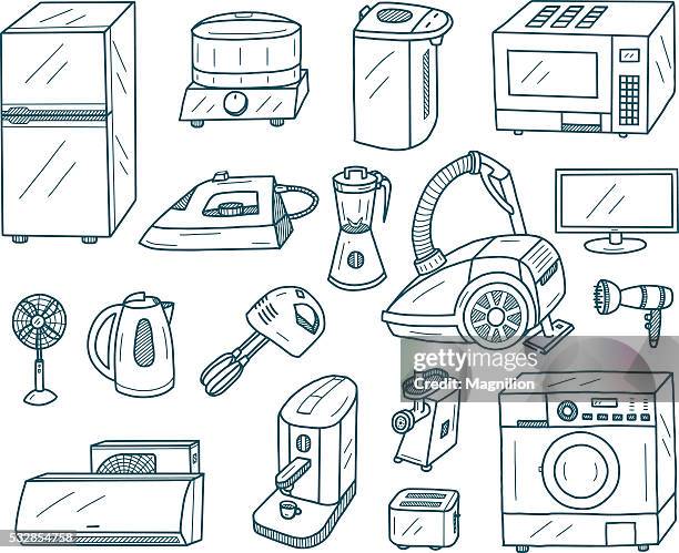 illustrazioni stock, clip art, cartoni animati e icone di tendenza di elettrodomestici e schizzi - toaster appliance