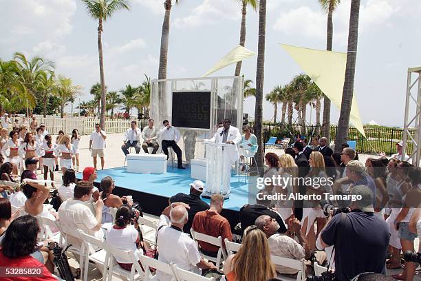 Sean P. Diddy Combs and the spectators are seen at the MTV Video Music Awards Press Conference to announce the 2005 nominees at the Doubletree...