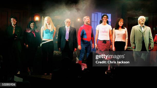 The cast bows at the end of the first nights' performance of "Who's the Daddy," a new satirical fantasy by Toby Young and Llloyd Evans, at the Kings...