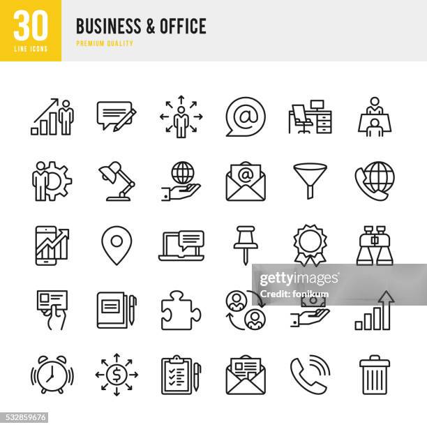 business & office - thin line icon set - business-card-icons stock illustrations