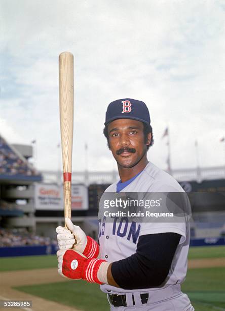 Jim Rice of the Boston Red Sox poses before an MLB game at Yankee Stadium in the Bronx, New York. Jim Rice played for the Boston Red Sox from 1974-89.