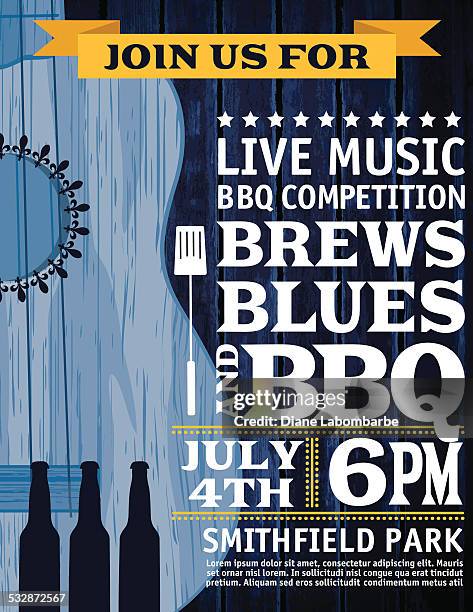 guitar music barbecue event invitation template - bbq invite stock illustrations