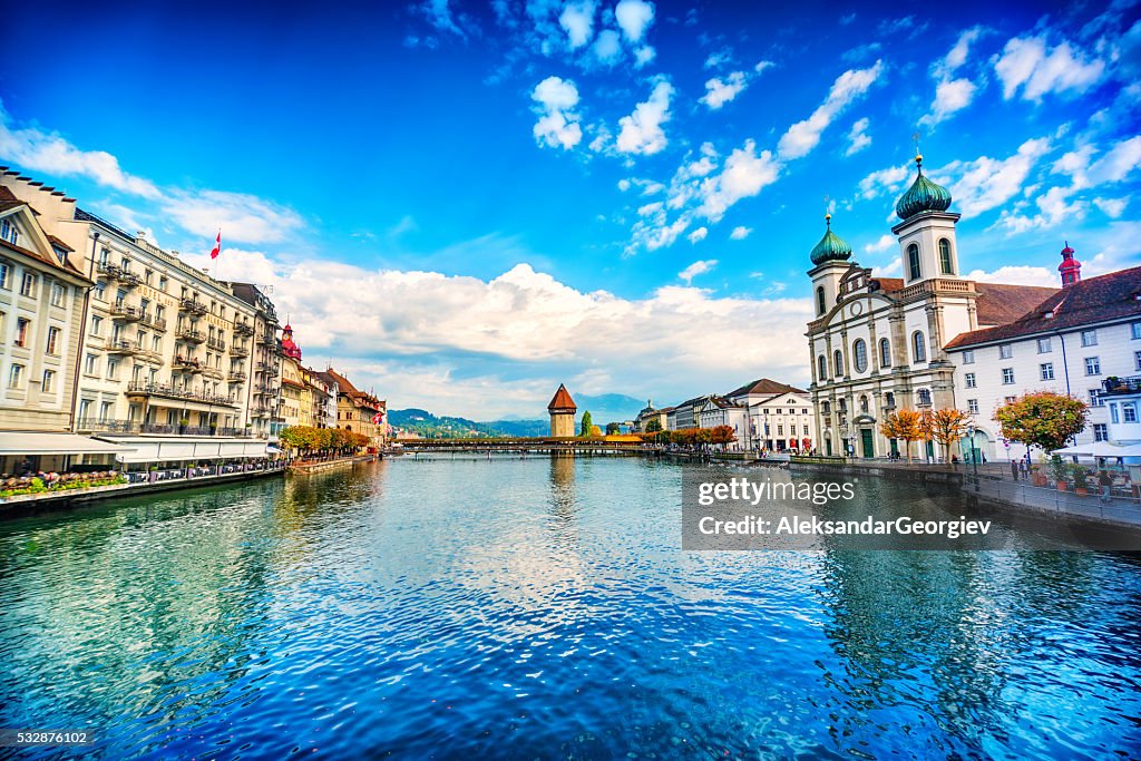 Fantastic Cityscape of old town Lucerne and the river Reuss