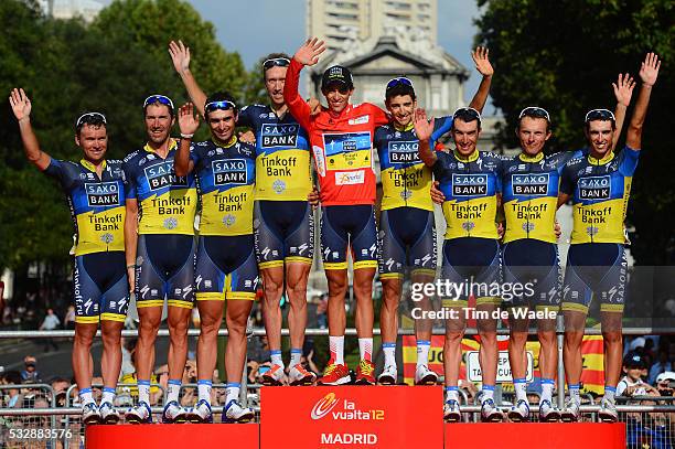 67th Tour of Spain 2012 / Stage 21 Podium / Team Saxo Bank Tinkoff Best Team / Alberto Contador Red Jersey / Jesus Hernandez Blazquez / Rafal Majka /...