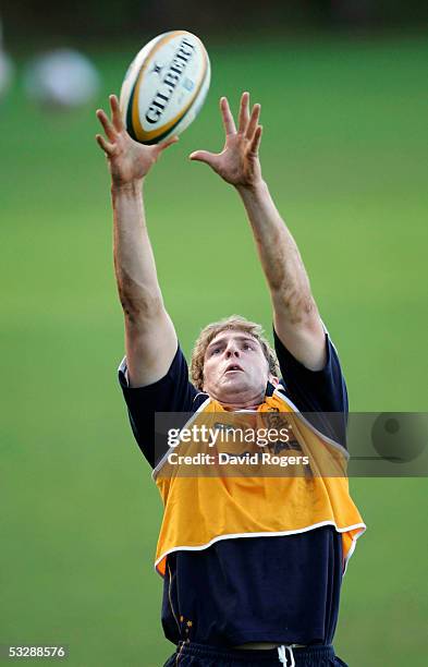 Dan Vickerman catches the ball during the Wallaby training session held at Westerford School on July 26, 2005 in Cape Town, South Africa.