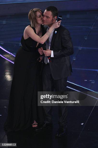 Laura Chiatti and Tiziano Ferro during 57th San Remo Music Festival - Day 4 in Sanremo, Italy.