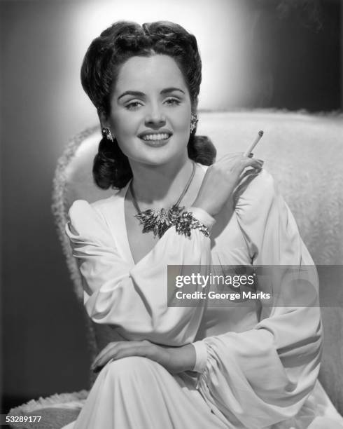Elegant Woman Smoking Cigarette Posing In Studio (B&W) Portrait Photos ...