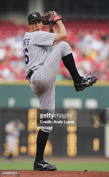 Pitcher Jeff Francis of the Colorado Rockies throws against the Cincinnati Reds during the MLB game on July 16, 2005 at Great American Ballpark in...