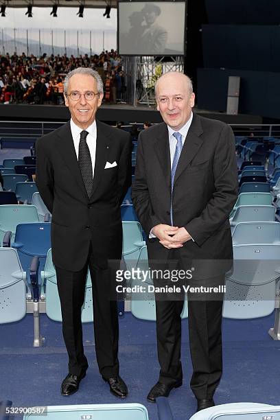 Bruno Ermolli and Minister Sandro Bondi attend the concert for the 150th anniversary of Giacomo Puccini's birth during the 54th Festival Puccini in...