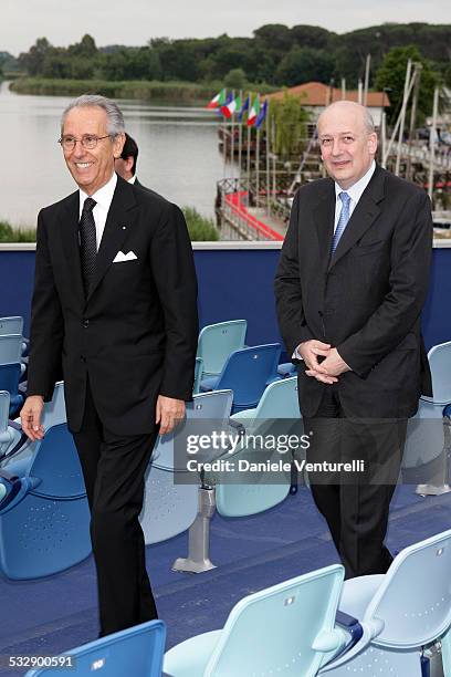 Bruno Ermolli and Minister Sandro Bondi attend the concert for the 150th anniversary of Giacomo Puccini's birth during the 54th Festival Puccini in...
