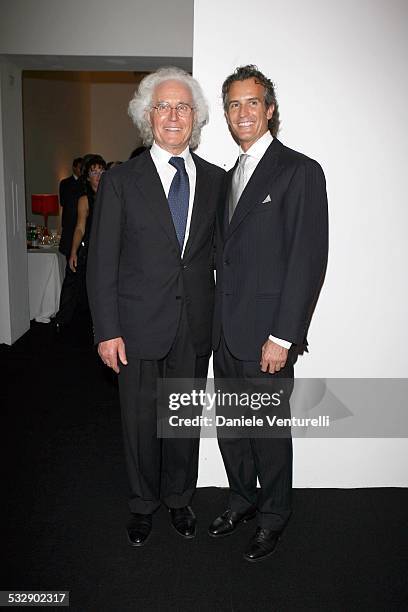 Luciano Benetton and Alessandro Benetton during United Colors of Benetton 40th Anniversary Fashion Show at Centre Pompidou in Paris, France.