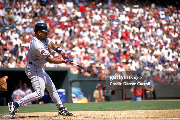 Albert Belle of the Cleveland Indians bats during a 1996 season MLB game.