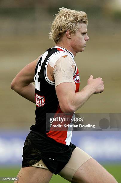 Nick Riewoldt warms up during the St Kilda Football Club's AFL training session at the Moorabin Oval July 27, 2005 in Melbourne, Australia.