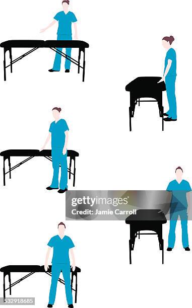 massage therapist silhouette series - back pain vector stock illustrations