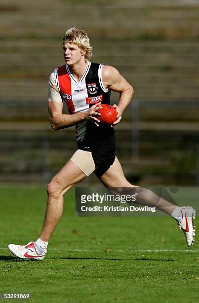 Nick Riewoldt warms up during the St Kilda Football Club's AFL training session at the Moorabin Oval July 27, 2005 in Melbourne, Australia.