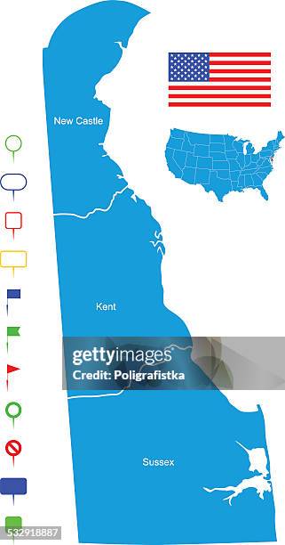 map of delaware - delaware flag stock illustrations