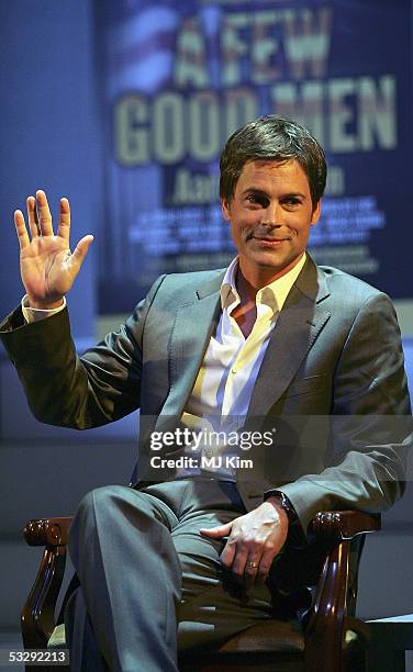 American actor Rob Lowe waves during a photocall for the new West End stage production of "A Few Good Men" at Theatre Royal, Haymarket on July 27,...