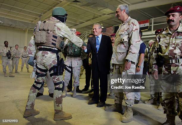 Donald Rumsfeld Gaza Secretary Of Defense Rumsfeld Visits Troops Photos and Premium High Res ...