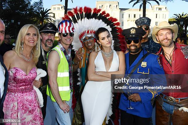 Eric Anzalone, Bill Whitefield, Felipe Rose, model Isabeli Fontana, Ray Simpson, Alex Briley and Jim Newman of the band Village People attend the...