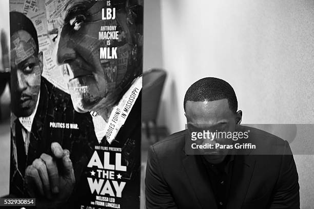 Actor Anthony Mackie backstage at Atlanta special screening of HBO Films' 'All The Way' at The Carter Center on May 19, 2016 in Atlanta, Georgia.