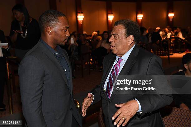 Anthony Mackie and Andrew Young attend Atlanta special screening of HBO Films' 'All The Way' at The Carter Center on May 19, 2016 in Atlanta, Georgia.