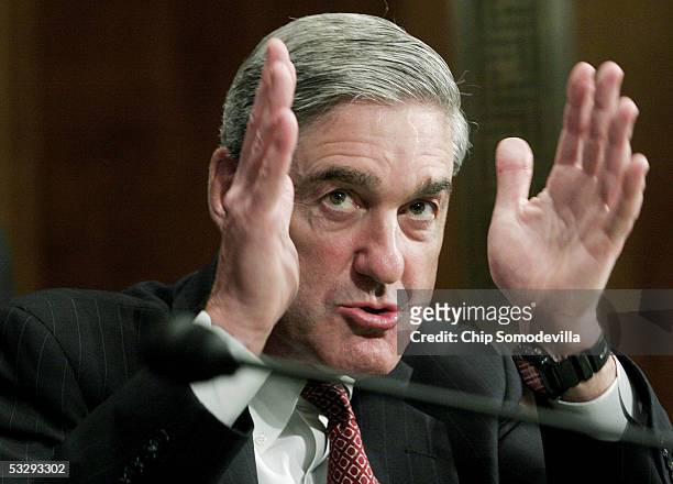 Federal Bureau of Investigation Director Robert Mueller testifies before the Senate Judiciary Committee during the first of several oversight...