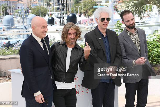 Iggy Pop, Jim Jarmusch and guests attend the "Gimme Danger" photocall during the 69th annual Cannes Film Festival on May 19, 2016 in Cannes, France.