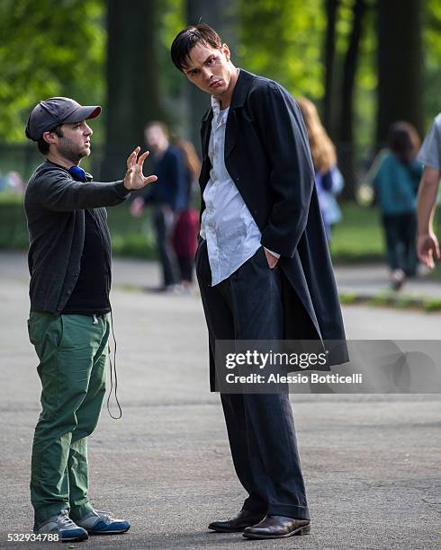 Danny Strong and Nicholas Hoult is seen filming 'Rebel in the Rye' in Central Park on May 19, 2016 in New York, New York.