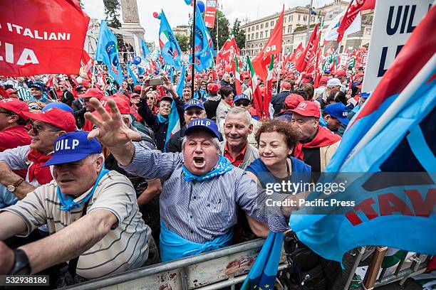 Thousands of retired people gather in Piazza del Popolo to protest against the Fornero pension reform law and to ask social justice, solidarity and...