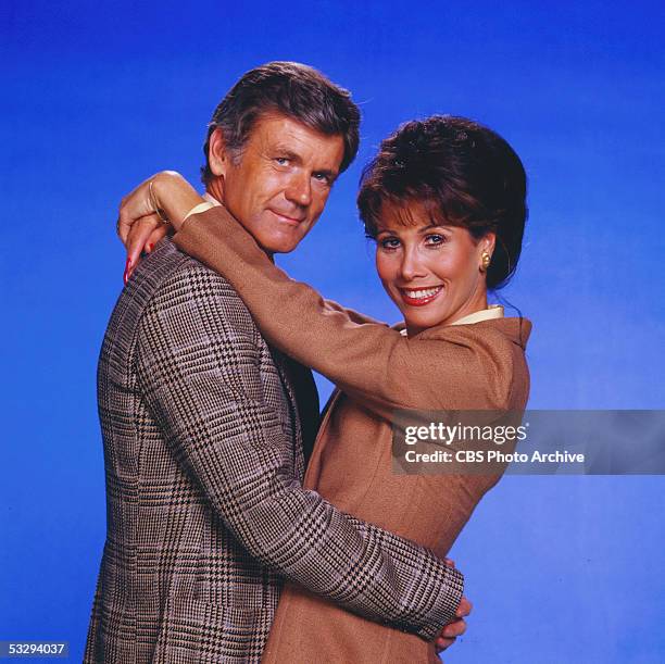 American actors Don Murray and Michele Lee of the CBS prime time soap opera 'Knot's Landing' smile and embrace, November 1979.