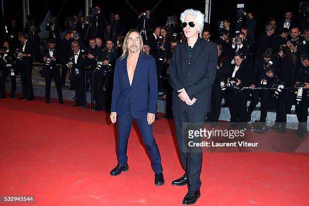 Iggy Pop and Jim Jarmusch attend the 'Gimme Danger' Premiere during the 69th annual Cannes Film Festival at the Palais des Festivals on May 19, 2016...