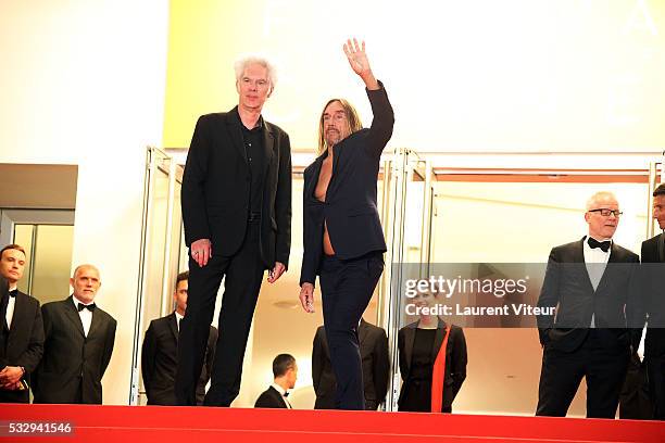 Jim Jarmusch and Iggy Pop attend the 'Gimme Danger' Premiere during the 69th annual Cannes Film Festival at the Palais des Festivals on May 19, 2016...