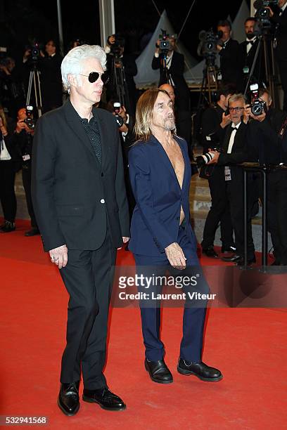Jim Jarmusch and Iggy Pop attend the 'Gimme Danger' Premiere during the 69th annual Cannes Film Festival at the Palais des Festivals on May 19, 2016...