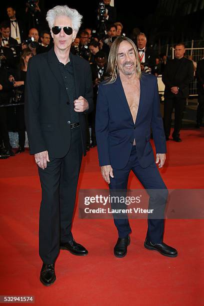 Jim Jarmusch and Iggy Pop attend the 'Gimme Danger' Premiere during the 69th annual Cannes Film Festival at the Palais des Festivals on May 19, 2016...