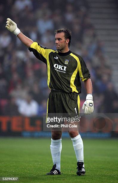 Goalkeeper Sander Westerveld of Portsmouth signals his teammates during a pre-season friendly match between Bournemouth and Portsmouth at the Fitness...